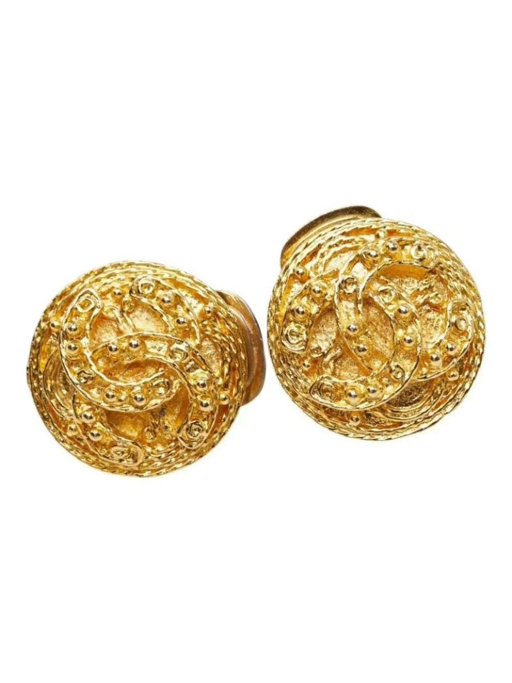 Chanel CC Logo Vintage Round Earrings 94 Gold Plated